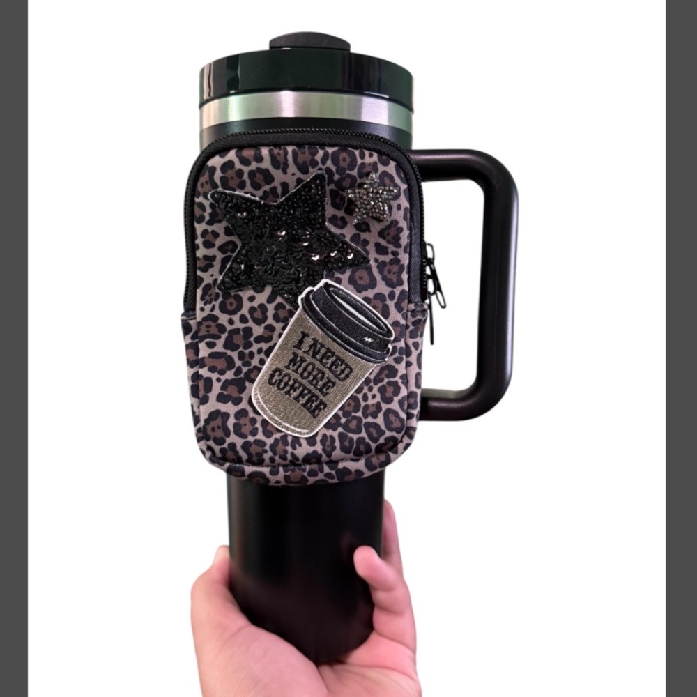 Leopard Print Stanley Cup Bag with Custom Patch Design Tumbler Accessories